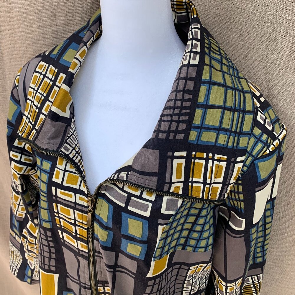 SALE $9.00 Vtg City Grid Abstract Oversized Shawl Collar Y2K Retro Jacket